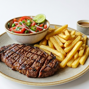 beef entrecote chips & kachumbari